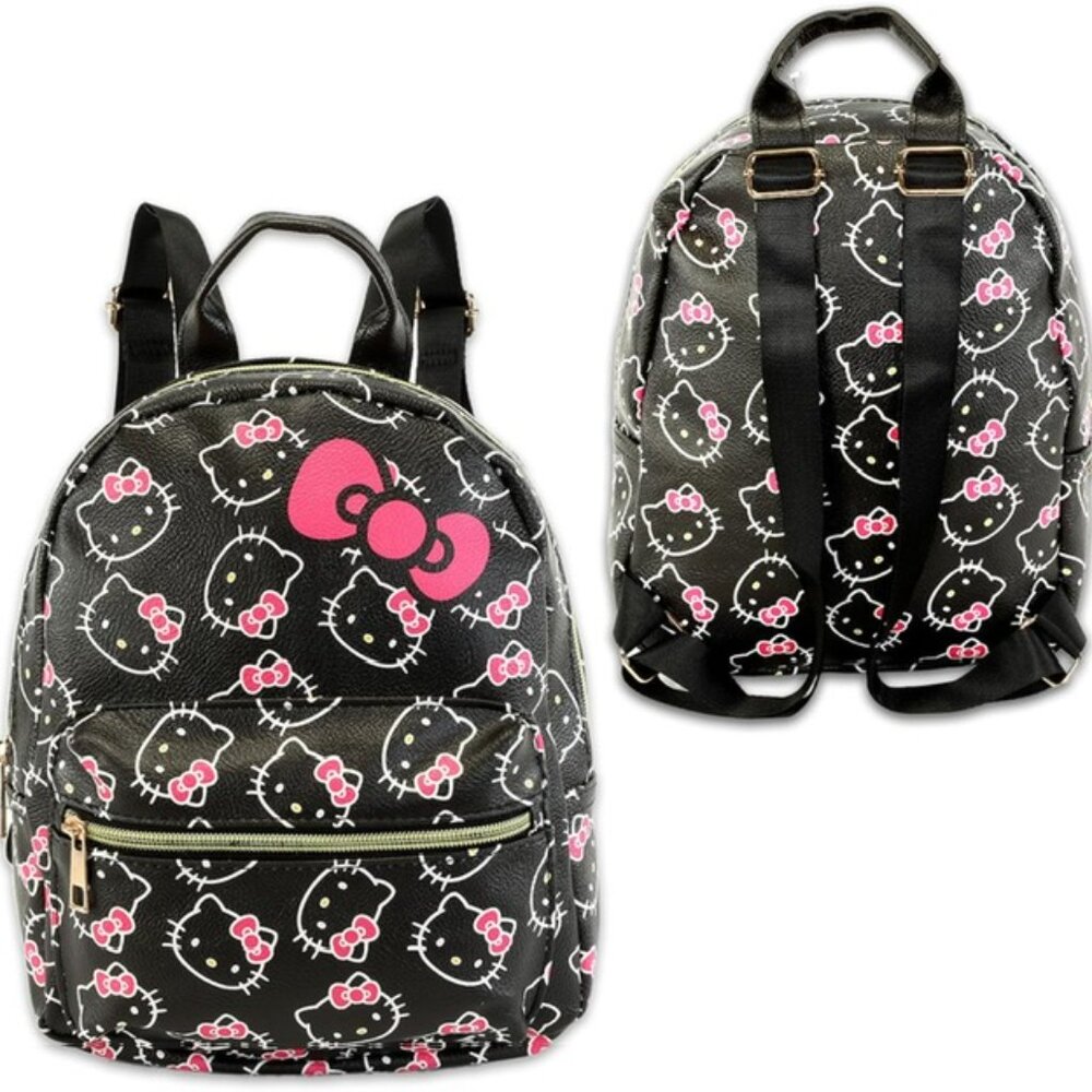 Sanrio Hello Kitty Mini Backpack Black Faux Leather Pink Bow NWT